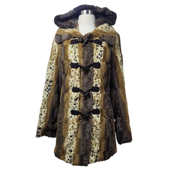 Dennis by Dennis Basso Faux Fur Animal Print Hooded Winter Coat Size XS - Picture 1 of 12